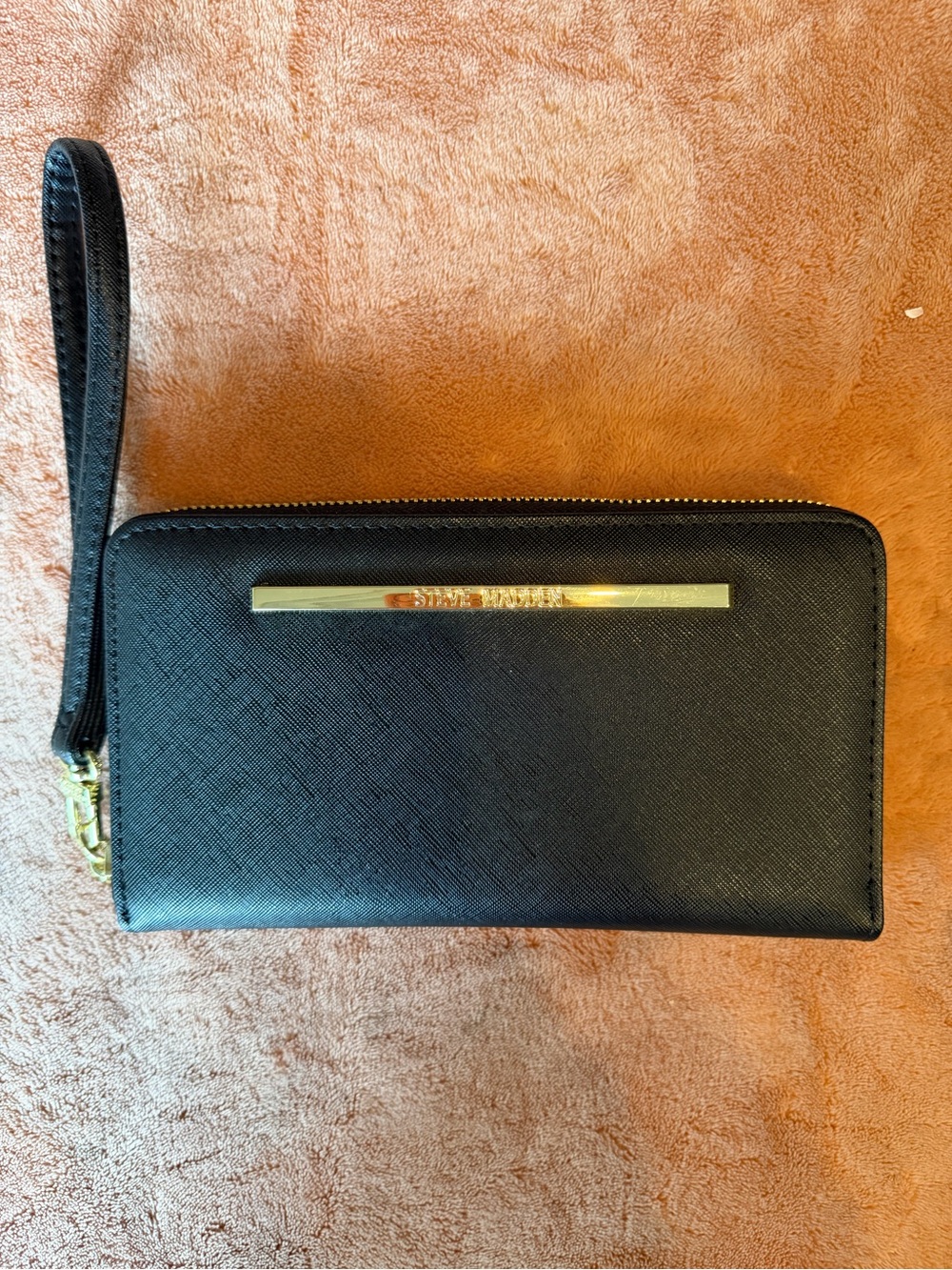 Black Steve Madden  Zip Wristlet Wallet with Gold Accent